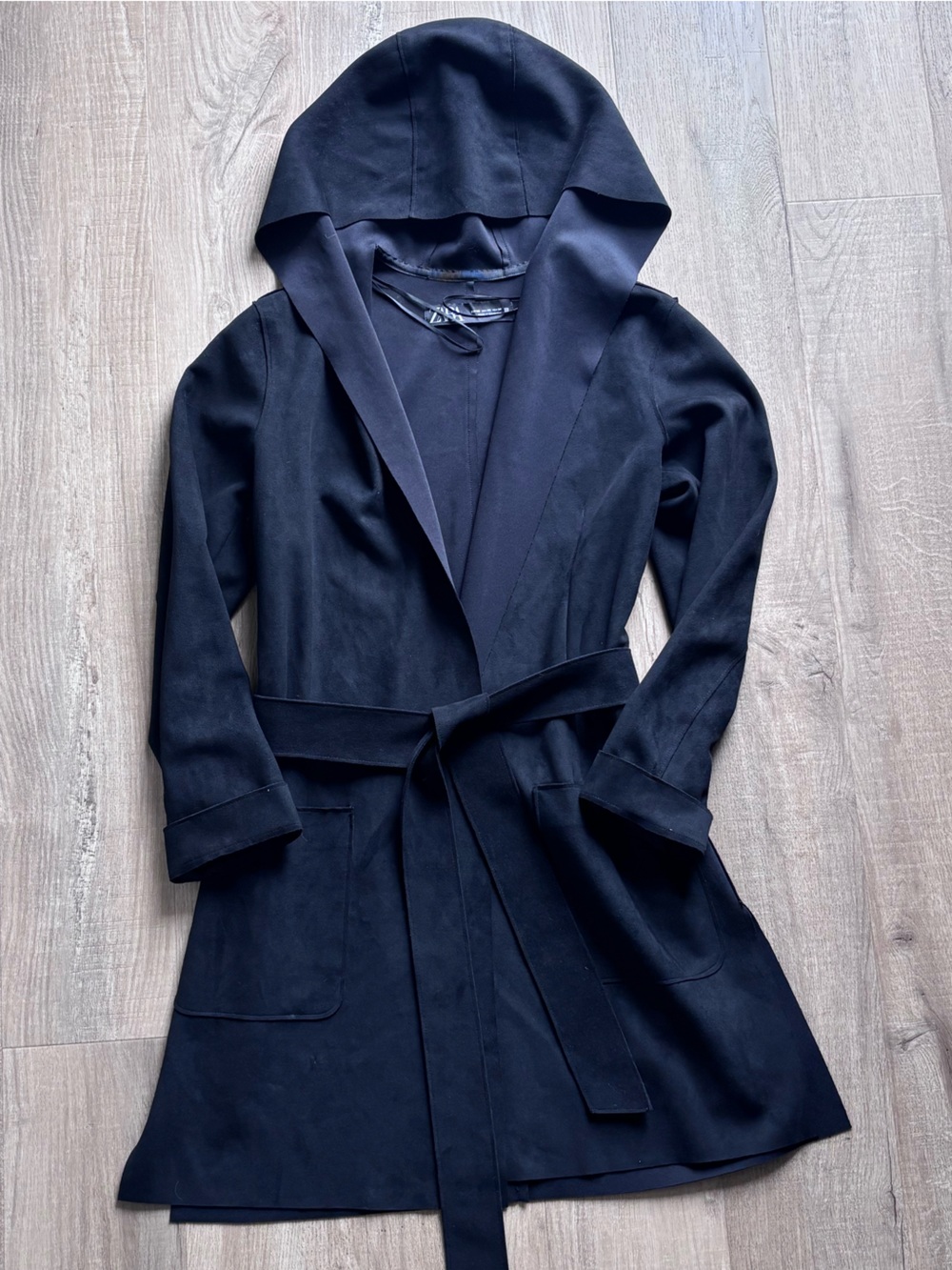 Zara Suede-Like Trench Coat W/ Tie in Black